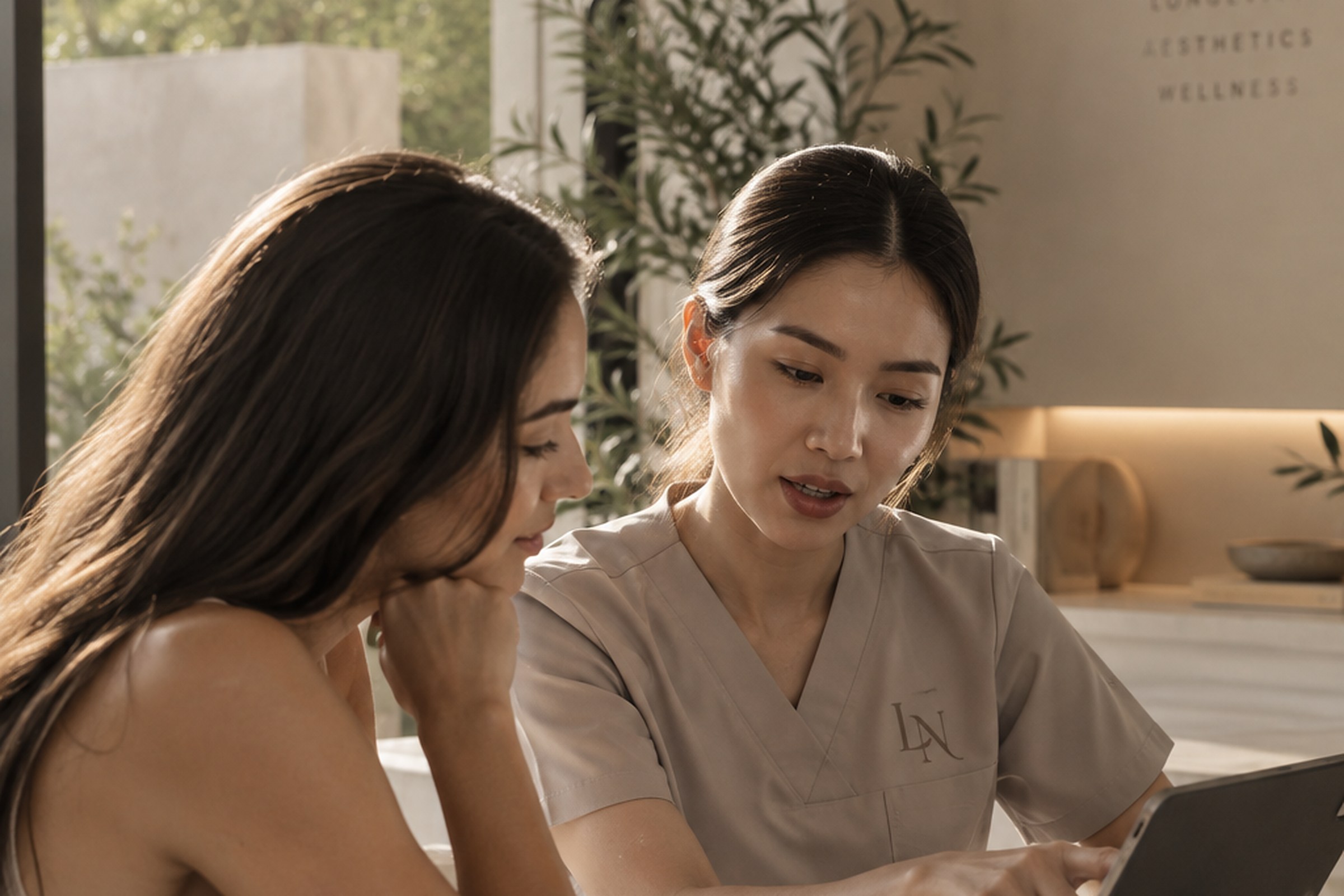 A practitioner reviewing results with a client